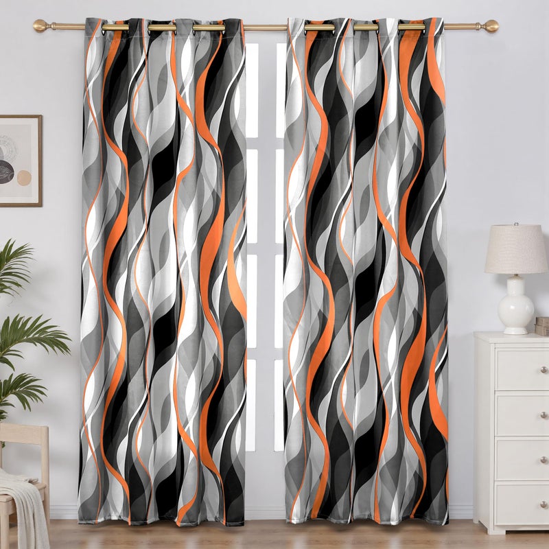 Weesire Modern Striped Decorative 50% Light Blocking Darkening Grommet Curtains for Living Room, Bedroom - 52x84 Inches, 2 Panels Set, Gray and Orange - Image 1