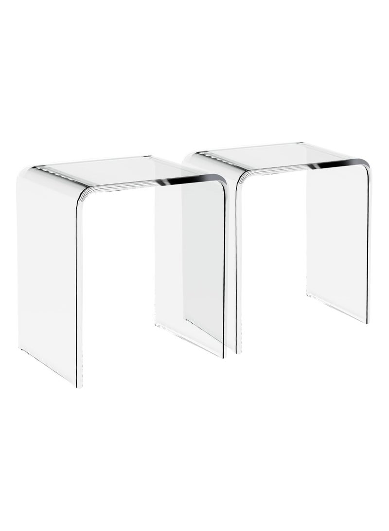 تي بي جي بي طاولة جانبية أكريليك للأريكة، طاولة جانبية بشكل شلال بزوايا مستديرة، طاولة قهوة مربعة عصرية من اللوسيت، طاولة جانبية وكرسي لغرفة المعيشة، غرفة النوم، الدراسة، المعرض، المكتب، الحمام (شكل U - 2 قطع) - Image 1