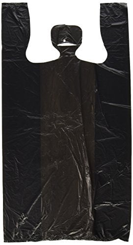 KO PACKAGING 100ct Black Plastic T-Shirt Shopping Bags (6x4x15-13mic) - Image 1