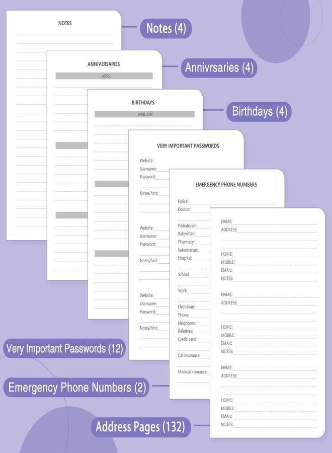 Blugool Address Book with Alphabetical Tabs, Hardcover Password Book, Address Organizer Keep Track of Phone Numbers, Special Days, Birthdays, Anniversaries and Notes (5.3'' x 7.7", Purple) - Image 4