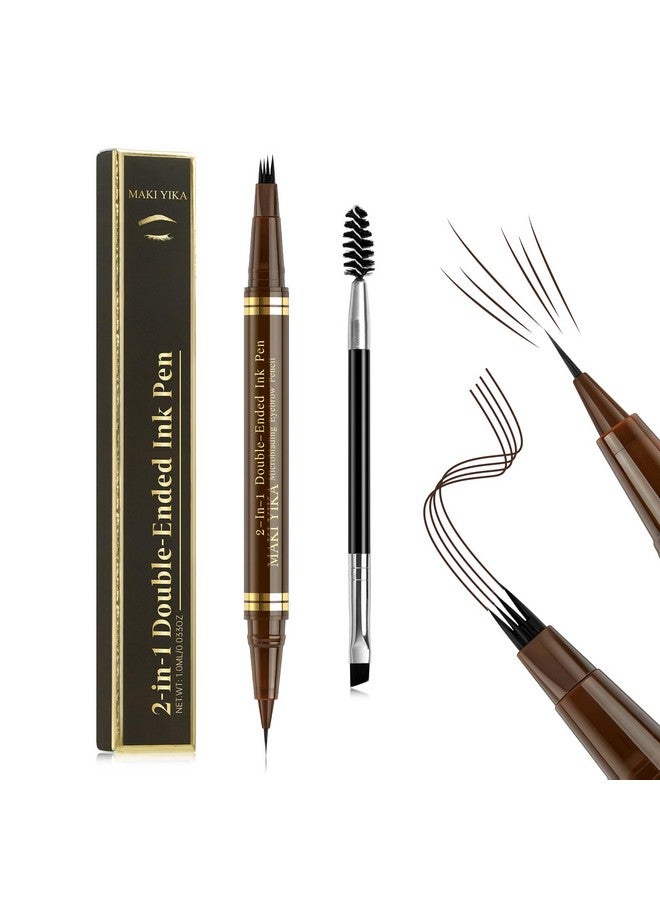 MAKI YIKA Microblading Eyebrow Pencil, Waterproof Eyebrow Pen with 4 Tip Brow Pen and Precise Brow Pencil to Create Natural Hair-Like Brows with Dual-ended Eyebrow Brush (A-Dark Brown) - Image 1