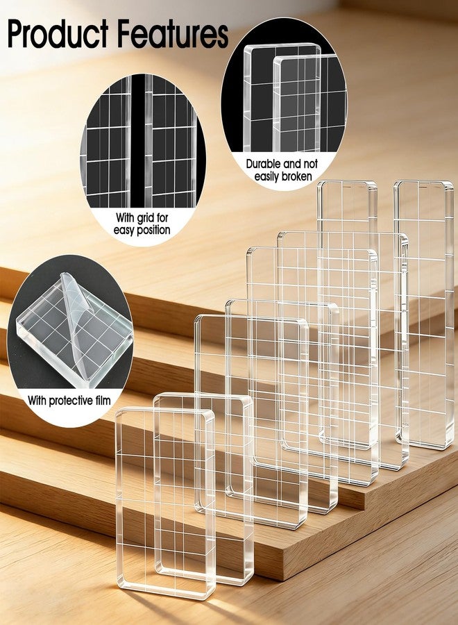 AUUTI 8 Items Acrylic Stamp Block with Grid Lines, Assorted Sizes Clear Stamping Blocks for Scrapbooking, Card Making, DIY Crafts Essential Stamping Tool with (Straight Edge) - Image 2