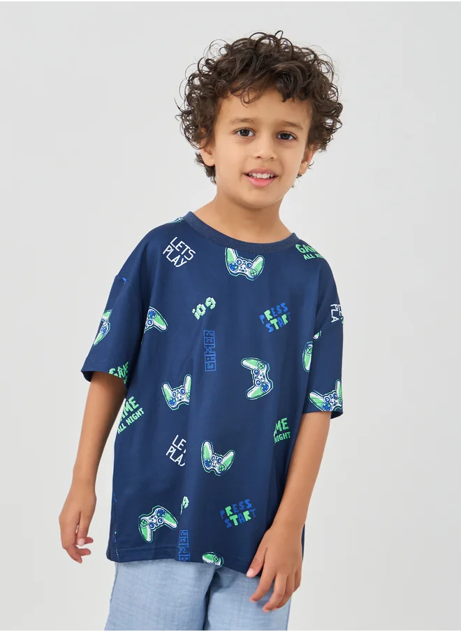 ستايلي Styli All-Over Print Round Neck T-Shirt
