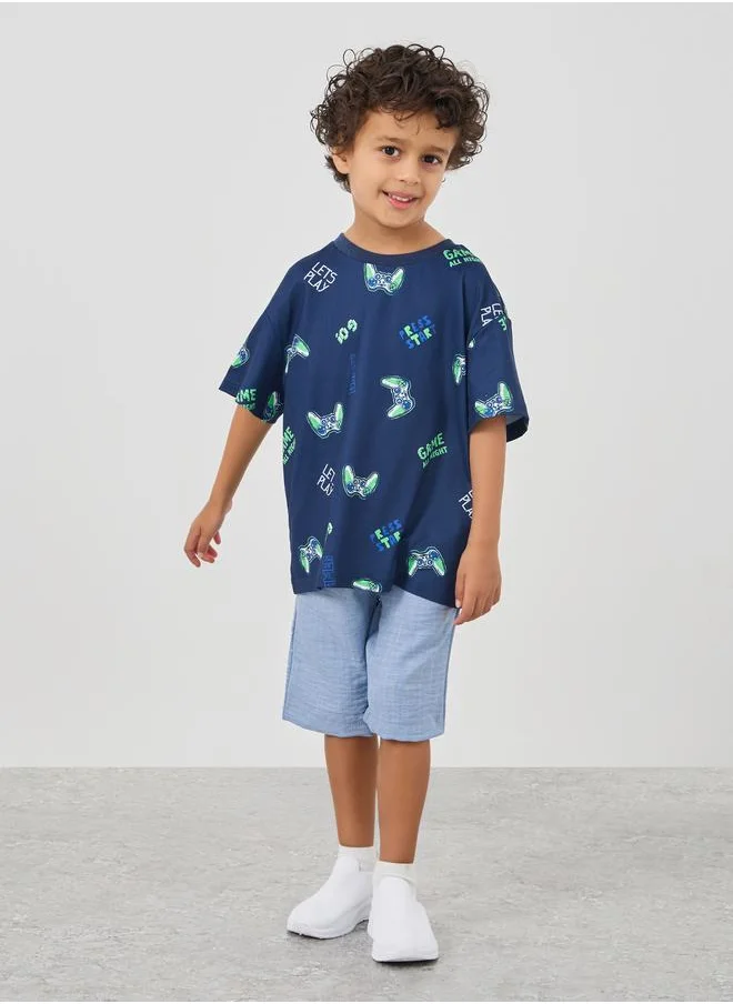 ستايلي Styli All-Over Print Round Neck T-Shirt