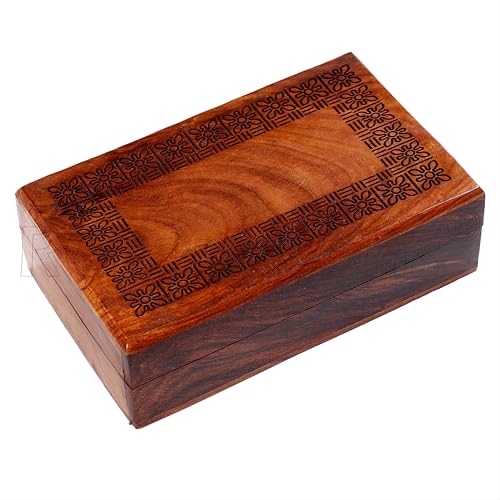 RGrandsons Handmade Wooden Keepsake Storage Box Jewelry Trinket Holder Organizer Floral Hand Carvings with Brass Inlay 8 inch (8.0x5.0 inch_RG0112) - Image 2