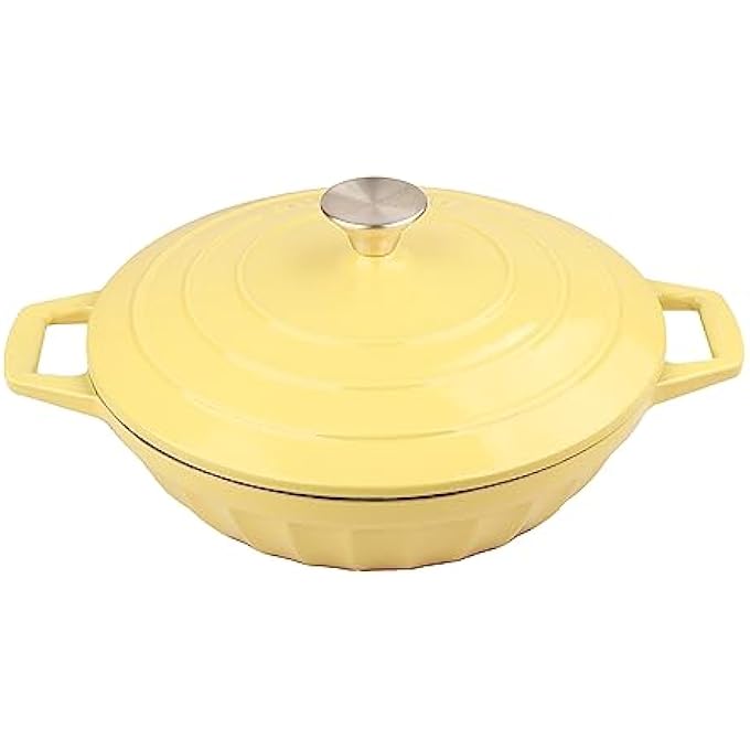 rayihni Enameled Cast Iron Dutch Oven Shallow Casserole Braiser Pan Healthy And Safe NonStick Cookware 28Cm11Inch  Yellow - Image 1