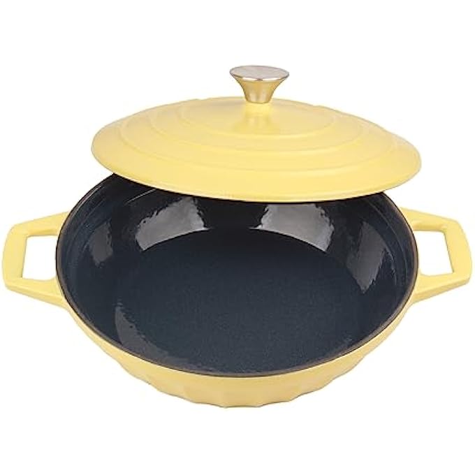rayihni Enameled Cast Iron Dutch Oven Shallow Casserole Braiser Pan Healthy And Safe NonStick Cookware 28Cm11Inch  Yellow - Image 2