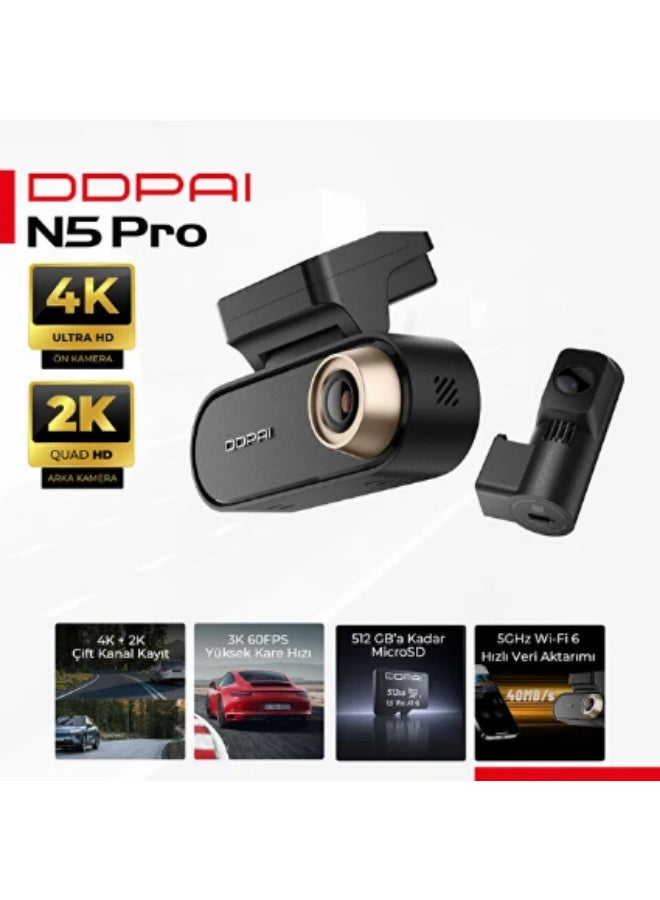 DDPAI N5 Pro 4K Dual Channel Dash Cam with 5GHz Wi-Fi, Supercapacitor, Smart Voice Control and Parking Monitoring - Image 2