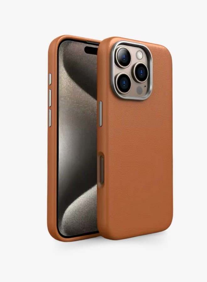 Protection cover for iPhone 16 Pro Max, with a classic design, with ons and a metal frame- brown - Image 1
