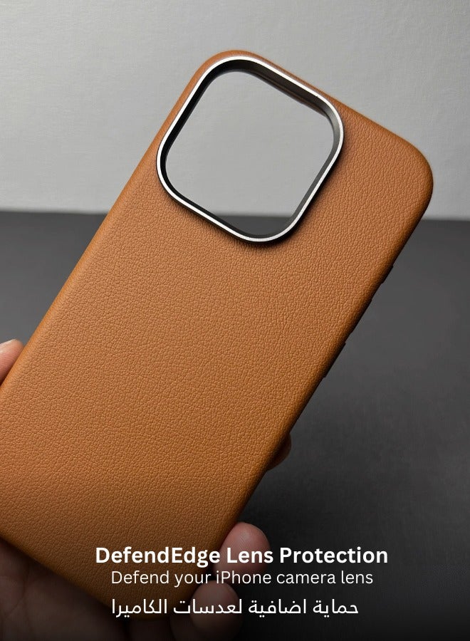 Protection cover for iPhone 16 Pro Max, with a classic design, with ons and a metal frame- brown - Image 4
