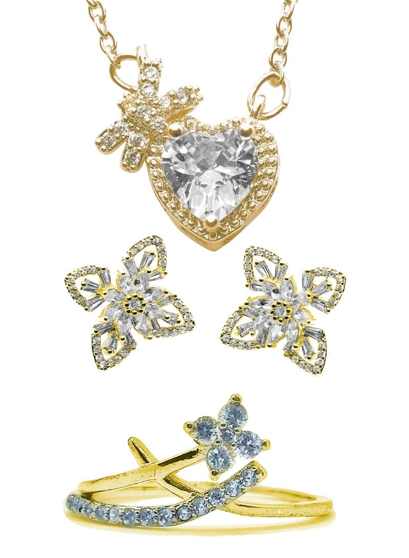 LMA' Luxury Gold Jewelry Set (Necklace, Earrings, Ring) Heart for Women - Image 1