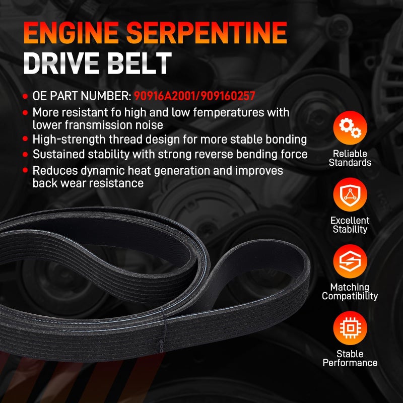 GDUKOP Engine Serpentine Belt Drive Tensioner & Idler Pulley Kit Compatible with Toyota 2005-2015 Tacoma, 2004-2009 4Runner, 2007-2009 FJ Cruiser, 2005-2010 Tundra Replaces# 1660331040 - Image 5
