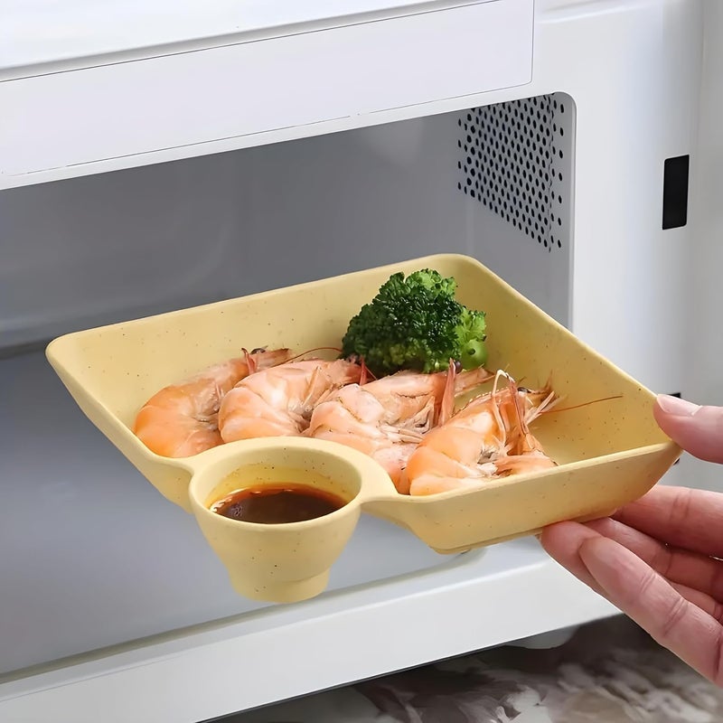 KESHU ENTERPRISE KESHU ENTERPRISE Plastic Plate with Sauce Compartment for Pasta, Dumpling, Nachos, Momos,French Fries, Chips Snacks Dish | Serving Platter Dish Set for Kids, Family & Parties (Multicolor) (Small, 1) - Image 3