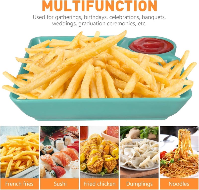KESHU ENTERPRISE KESHU ENTERPRISE Plastic Plate with Sauce Compartment for Pasta, Dumpling, Nachos, Momos,French Fries, Chips Snacks Dish | Serving Platter Dish Set for Kids, Family & Parties (Multicolor) (Small, 1) - Image 5