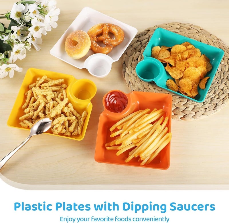 KESHU ENTERPRISE KESHU ENTERPRISE Plastic Plate with Sauce Compartment for Pasta, Dumpling, Nachos, Momos,French Fries, Chips Snacks Dish | Serving Platter Dish Set for Kids, Family & Parties (Multicolor) (Small, 1) - Image 2