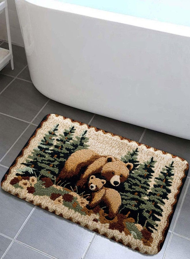 Hajmsug Bear Rug Mat Farmhouse Bathroom Mats Sets 3 Piece Animal Black Bear Forest Trees Rustic Cabin Carpet Camping Bath Rug Sets for Bathroom Bedroom Kitchen Outdoor Indoor Bathroom Rug and Toilet Lid Cover - Image 3
