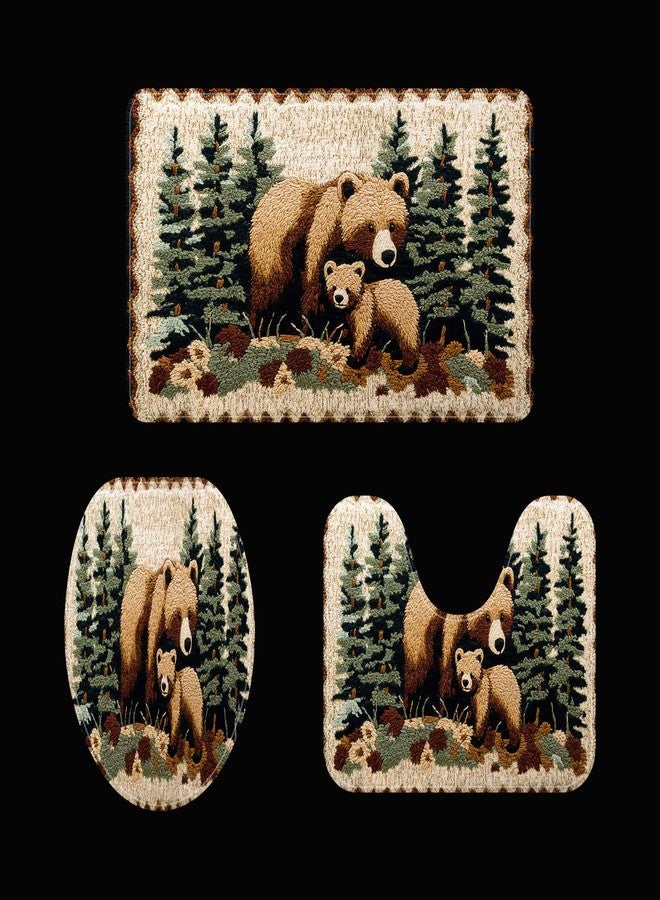 Hajmsug Bear Rug Mat Farmhouse Bathroom Mats Sets 3 Piece Animal Black Bear Forest Trees Rustic Cabin Carpet Camping Bath Rug Sets for Bathroom Bedroom Kitchen Outdoor Indoor Bathroom Rug and Toilet Lid Cover - Image 4