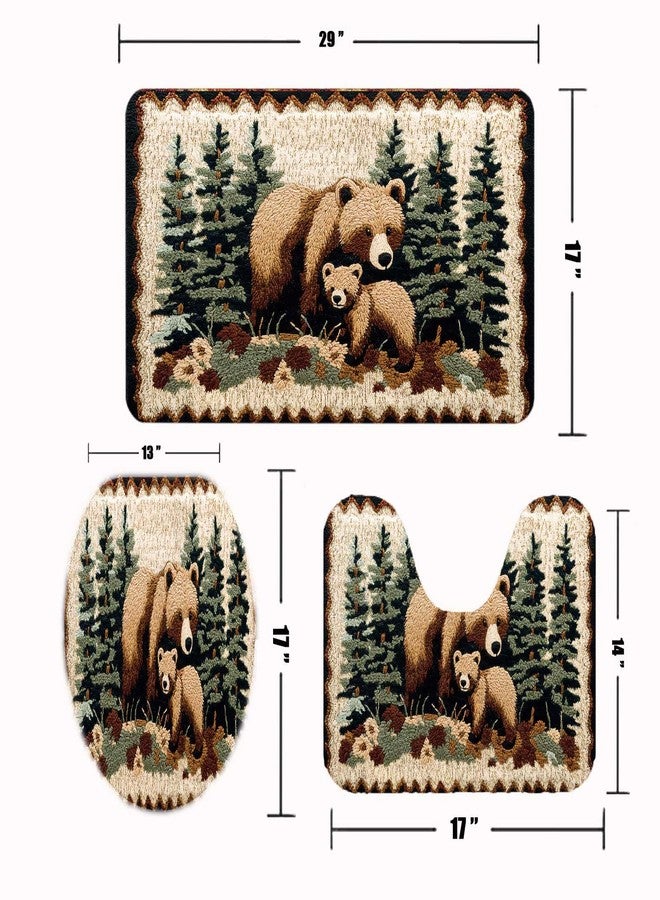 Hajmsug Bear Rug Mat Farmhouse Bathroom Mats Sets 3 Piece Animal Black Bear Forest Trees Rustic Cabin Carpet Camping Bath Rug Sets for Bathroom Bedroom Kitchen Outdoor Indoor Bathroom Rug and Toilet Lid Cover - Image 2