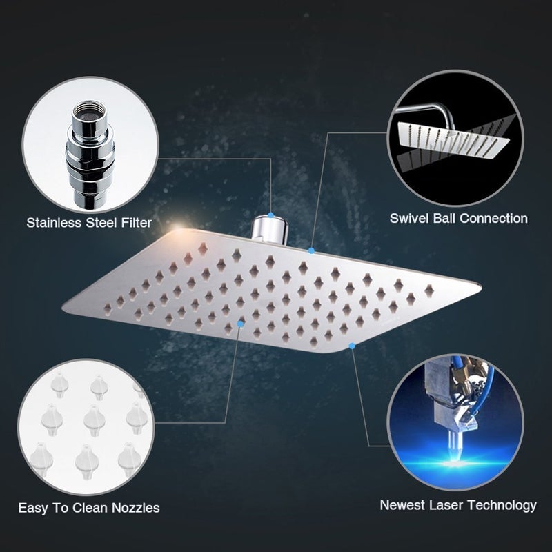 MLD MLD Ultra Slim Head Rain Shower 12 * 12 inch Stainless Steel Without Rod - Image 2