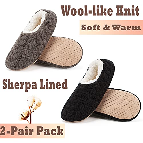 Cozylook 2-PK House Slippers for Women Indoor, Furry Non-slip Shoes, Cozy Fuzzy Fluffy Warm Bedroom Slippers With Soft Sole, Black Grey Size 7-8 - Image 4