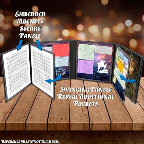CASEMATIX DM Screen Faux Leather 8Panel Deluxe GM Screen Eight Panel Folding Dungeon Master Screen with 2 Swinging Panels and Wet Erase Pockets for TTRPGs Inserts Not Included Black - Image 5