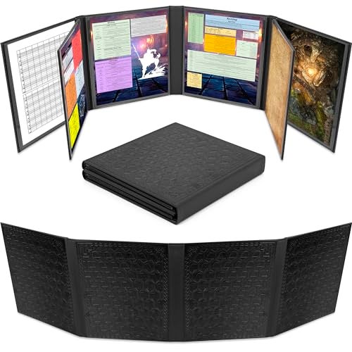 CASEMATIX DM Screen Faux Leather 8Panel Deluxe GM Screen Eight Panel Folding Dungeon Master Screen with 2 Swinging Panels and Wet Erase Pockets for TTRPGs Inserts Not Included Black - Image 1
