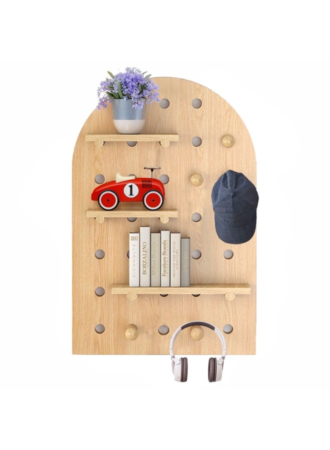 Sinyin Nordic Wooden Pegboard Wall Organizer with Adjustable Shelves and Hooks, Multifunction Storage Rack for Kids Room, Bedroom, Entryway, Study Room, Toy Display Shelf and Home Decoration - Image 1