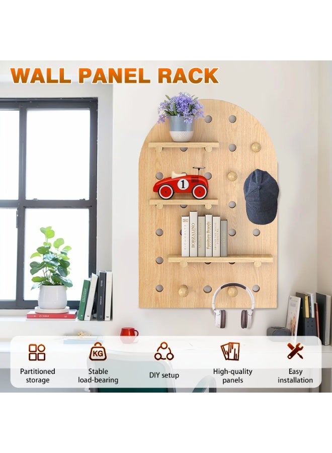 Sinyin Nordic Wooden Pegboard Wall Organizer with Adjustable Shelves and Hooks, Multifunction Storage Rack for Kids Room, Bedroom, Entryway, Study Room, Toy Display Shelf and Home Decoration - Image 2