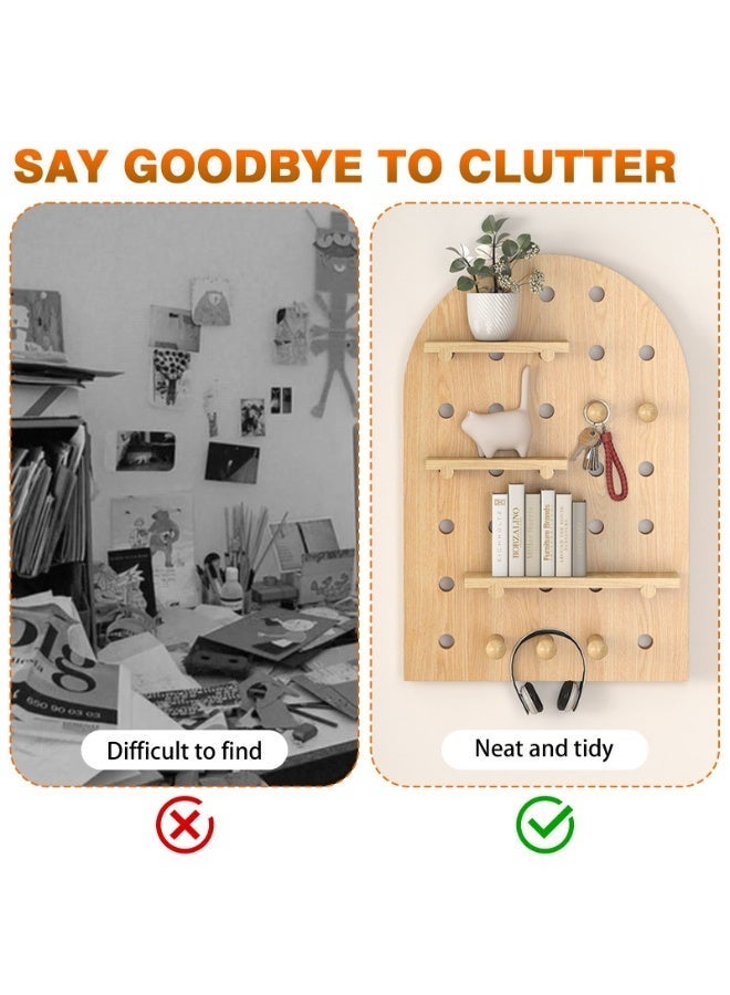 Sinyin Nordic Wooden Pegboard Wall Organizer with Adjustable Shelves and Hooks, Multifunction Storage Rack for Kids Room, Bedroom, Entryway, Study Room, Toy Display Shelf and Home Decoration - Image 3