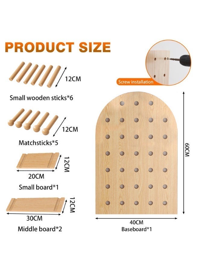 Sinyin Nordic Wooden Pegboard Wall Organizer with Adjustable Shelves and Hooks, Multifunction Storage Rack for Kids Room, Bedroom, Entryway, Study Room, Toy Display Shelf and Home Decoration - Image 5