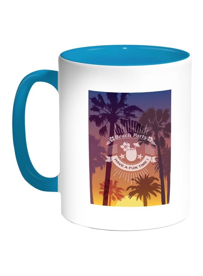 RYN Beach Party Printed Coffee Mug Blue/White/Turquoise 11ounce