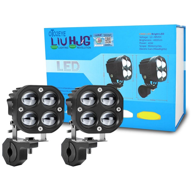 OTO2EYE LIU HJG 40W 1 YEAR WARRANTY 4 LED Projector Fog Lights – with 2 Different Lighting Modes 4000LM With Clamp (White & Yellow) Pack Of 2 - Image 2