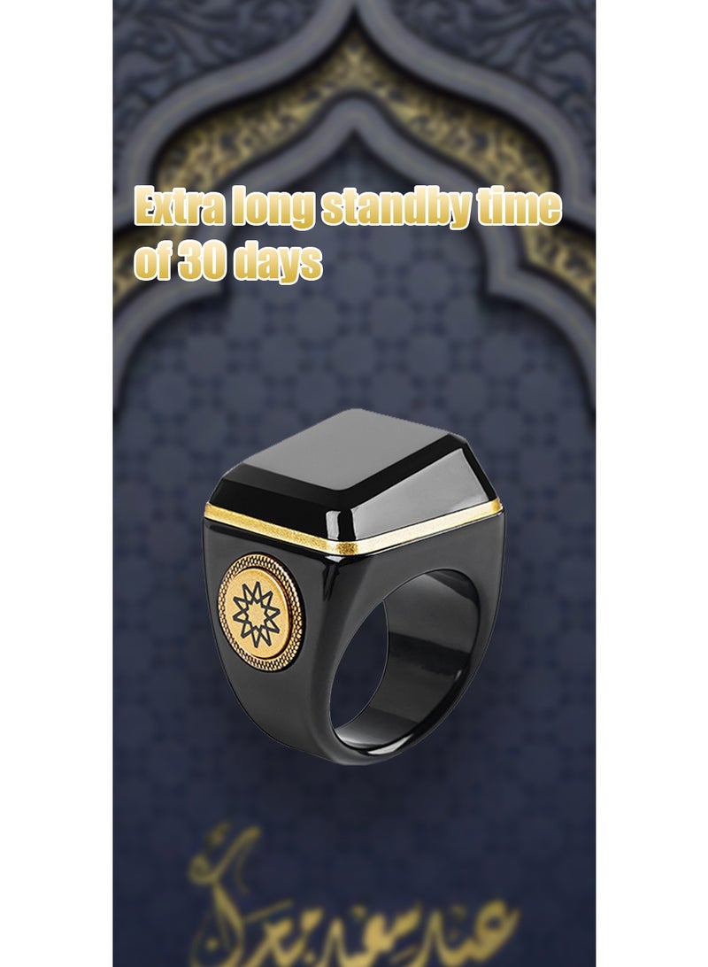 بستوش خاتم تسبيح ذكي للذكر والصلاة الإسلامية وتذكير بأوقات الصلاة وشاشة OLED وعداد تسبيح وتقنية قابلة للارتداء ومقاومة للماء باللون الأسود مقاس 18 مم - Image 3