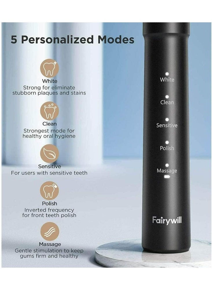 Fairywill Fairy Will E11 Sonic Electric Toothbrush with 8 Bursh Heads and Black Travel Case - Image 3