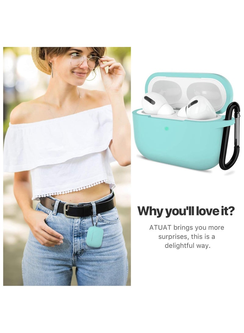 Full Body Protective Silicone Case Compatible with Apple AirPods Pro 2 2nd Generation Case Shockproof Cover with Carabiner Front LED Visible (Turqouise)