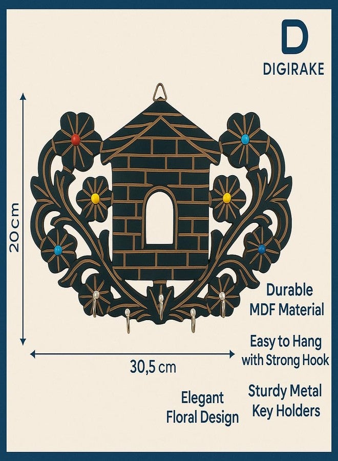 DigiRake MDF Key Chain Holder for Wall - Elephant Family Shaped Blackish Brown Wooden Key Holder with 7 Hooks – Handcrafted Wall Hanging for Home & Office Decor (Hut) - Image 3