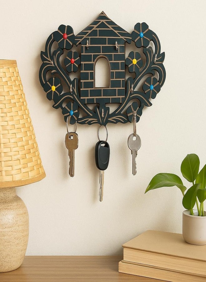 DigiRake MDF Key Chain Holder for Wall - Elephant Family Shaped Blackish Brown Wooden Key Holder with 7 Hooks – Handcrafted Wall Hanging for Home & Office Decor (Hut) - Image 1