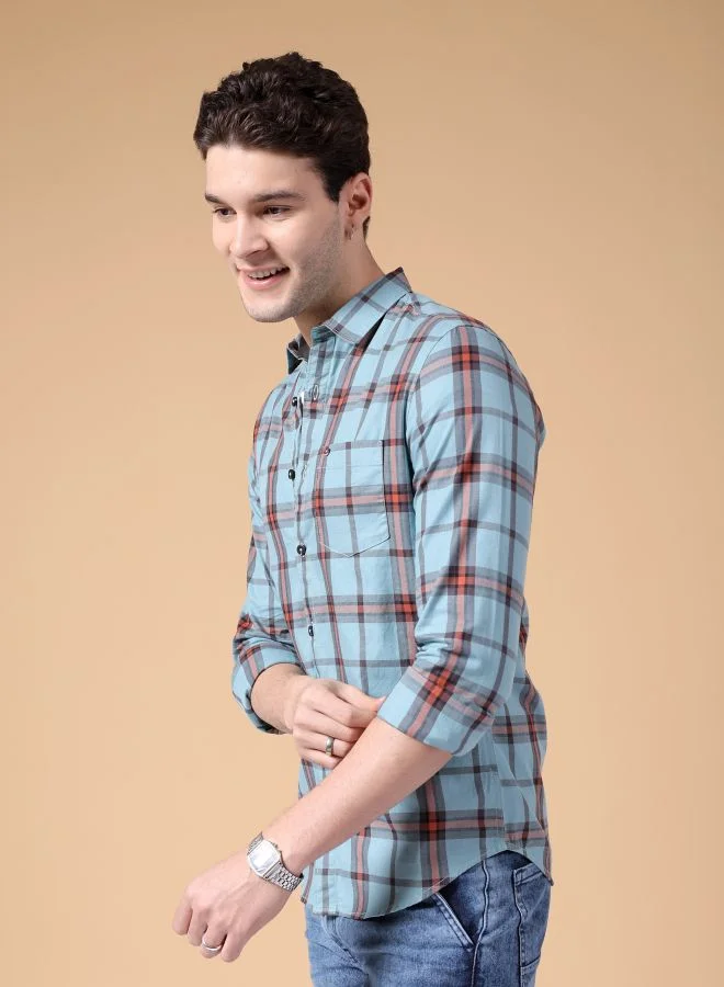The Indian Garage Co Men Slim Fit Checkered Full Sleeves Cutaway Collar Casual Shirt