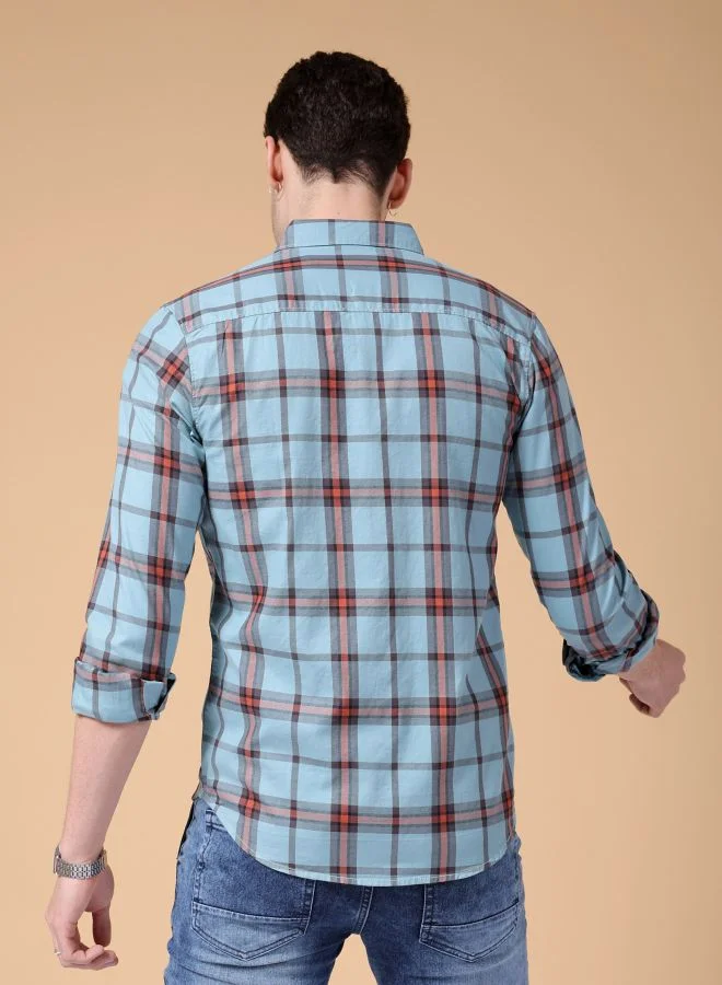 The Indian Garage Co Men Slim Fit Checkered Full Sleeves Cutaway Collar Casual Shirt