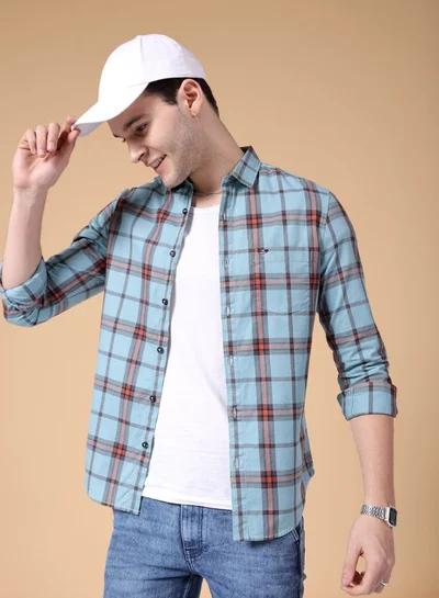 The Indian Garage Co Men Slim Fit Checkered Full Sleeves Cutaway Collar Casual Shirt