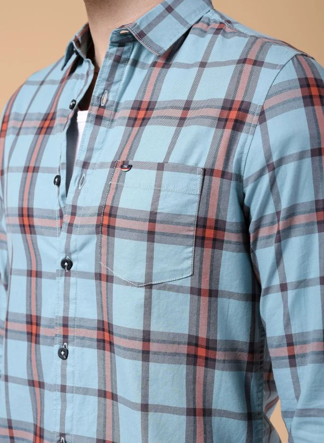 The Indian Garage Co Men Slim Fit Checkered Full Sleeves Cutaway Collar Casual Shirt