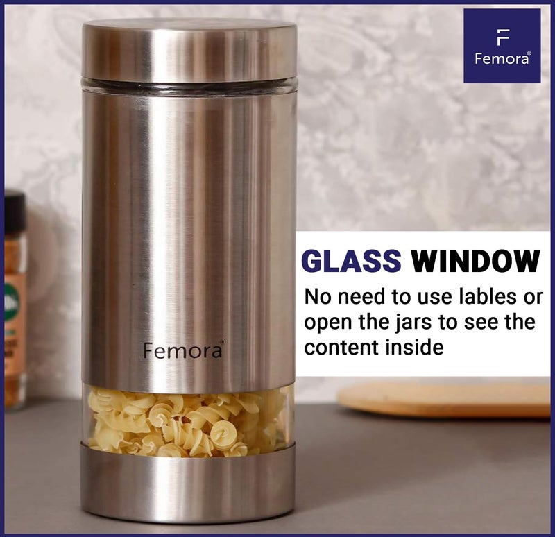 Femora Airtight Glass Jars 700ml Set of 4 | Silver Stainless Steel Lid | BPA Free & Food Grade | Rust Free | 1 Year Lid Warranty | Kitchen Storage for Snacks, Masala, Spice, Pickle, Cookies - Image 5