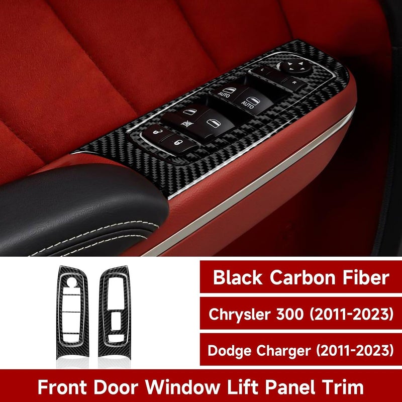 لاصقات لمفتاح تحكم رفع نافذة السيارة الأمامية لطرازات Dodge Charger/Chrysler 300 من عام 2011 إلى 2023، إكسسوارات من الألياف الكربونية للديكور الداخلي - Image 2