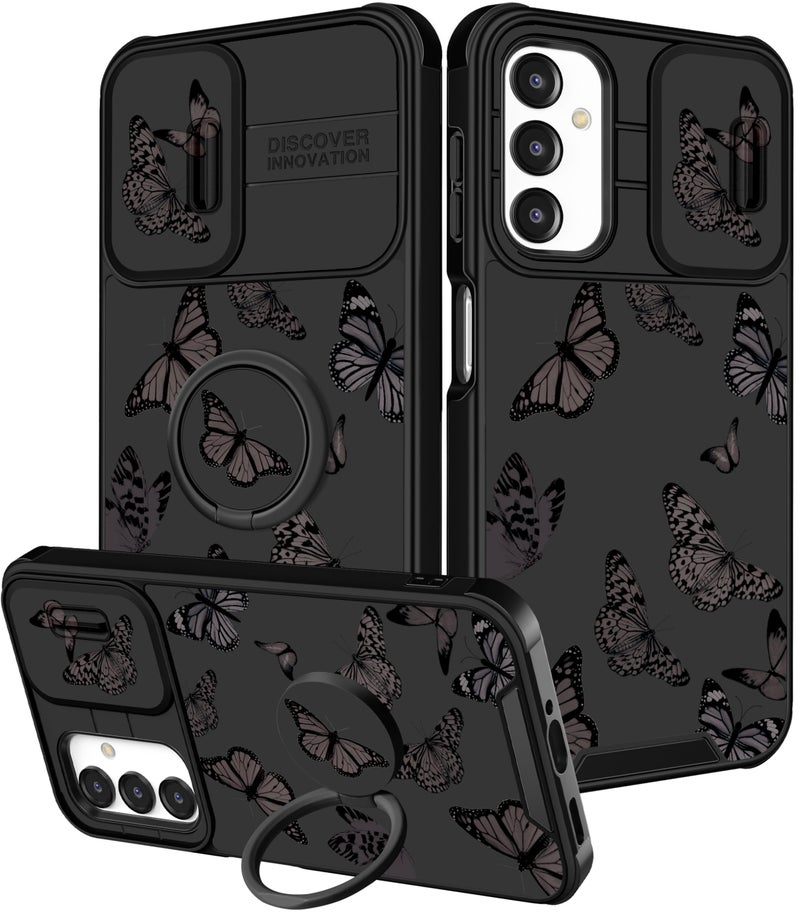 Funermei for Samsung Galaxy A16/A17 5G Phone Case - Women Girls Cute Phone Cover Girly Pretty Aesthetic Black Butterfly Unique Design with Camera Cover Ring Stand Funda for Galaxy A16/A17 5G Case - Image 1