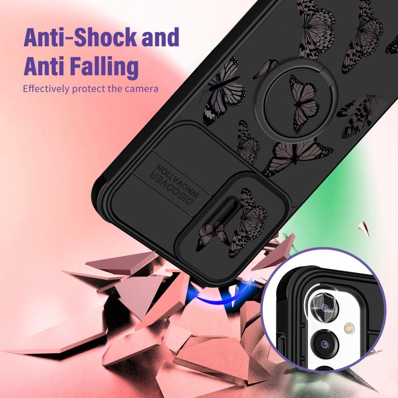 Funermei for Samsung Galaxy A16/A17 5G Phone Case - Women Girls Cute Phone Cover Girly Pretty Aesthetic Black Butterfly Unique Design with Camera Cover Ring Stand Funda for Galaxy A16/A17 5G Case - Image 3