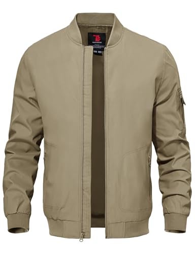 TBMPOY Mens Light Jackets Lightweight Bomber Windbreaker Jackets Casual Stylish Fall Golf Zip Up Dress Business Varsity Khaki XXXL - Image 1