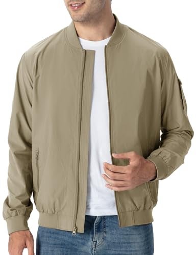 TBMPOY Mens Light Jackets Lightweight Bomber Windbreaker Jackets Casual Stylish Fall Golf Zip Up Dress Business Varsity Khaki XXXL - Image 3