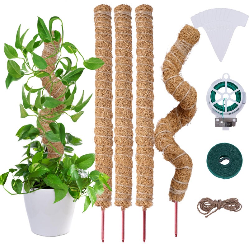 AlisisFores 4 Pcs Bendable Moss Pole for Monstera Plant Supportï¼Œ24 Inch Handmade Coir Pole Stick for Climbing Plants Indoor Plant Stakes for Potted Plants to Grow Upwards - Image 1