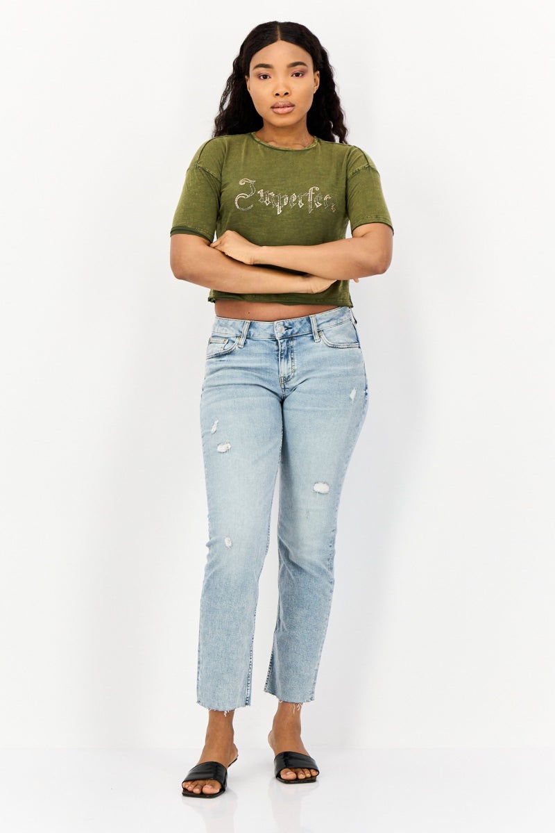 ONLY Women Crew Neck Short Sleeves Textured Print Top, Moss Green - Image 4