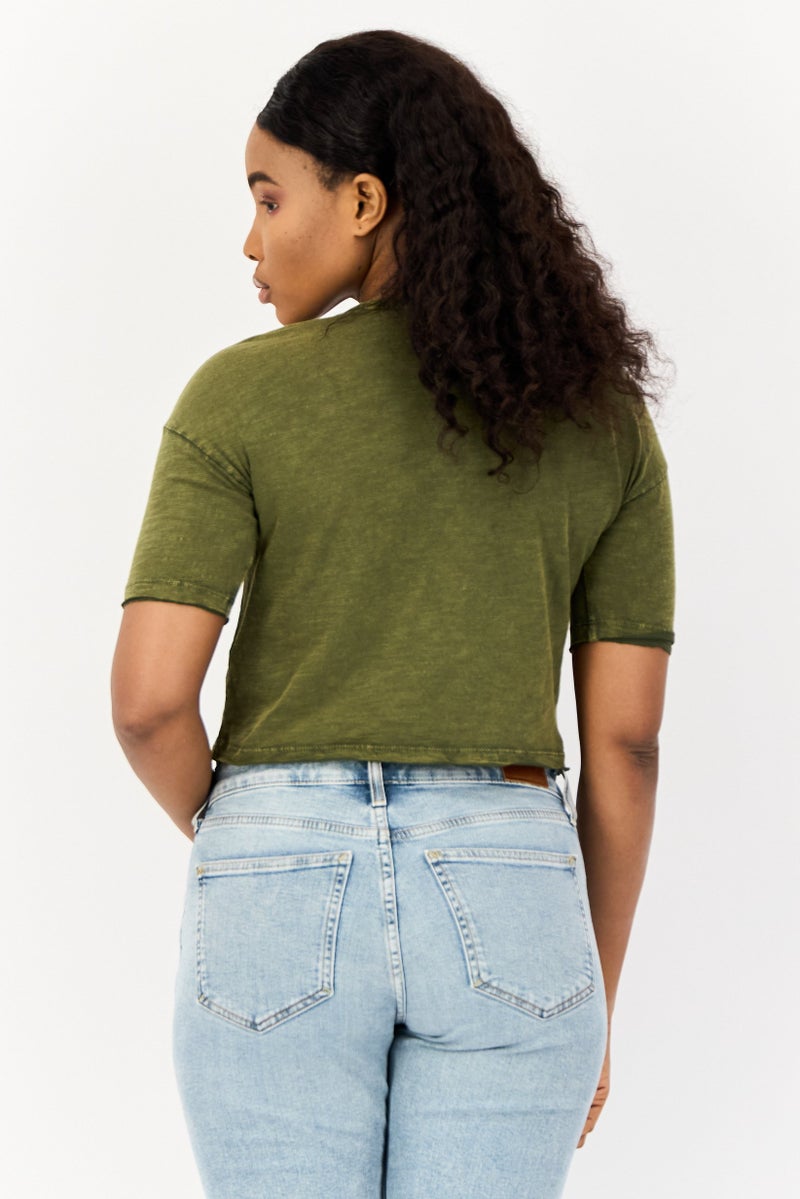 ONLY Women Crew Neck Short Sleeves Textured Print Top, Moss Green - Image 2